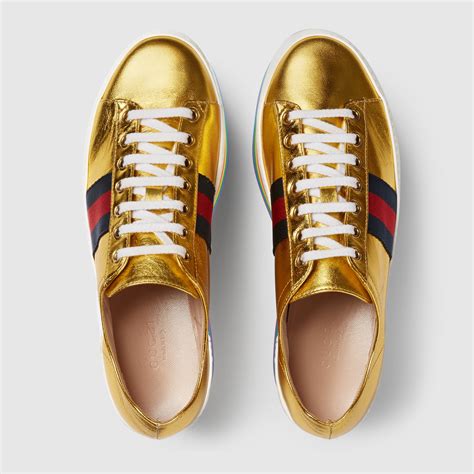 gucci green and gold shoes|Gucci gold sneakers.